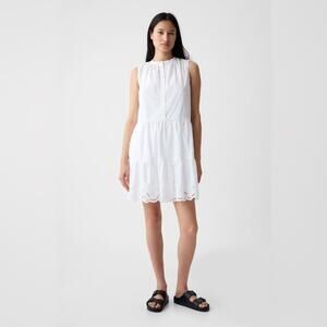 Gap White Cotton Fit And Flare Sleeveless Eyelet Mini Shirtdress Size XL Tall